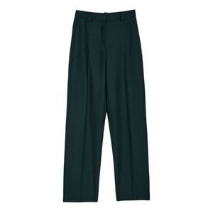 Massimo Dutti Wool Flannel Wide-Leg Trousers in Green size 2
